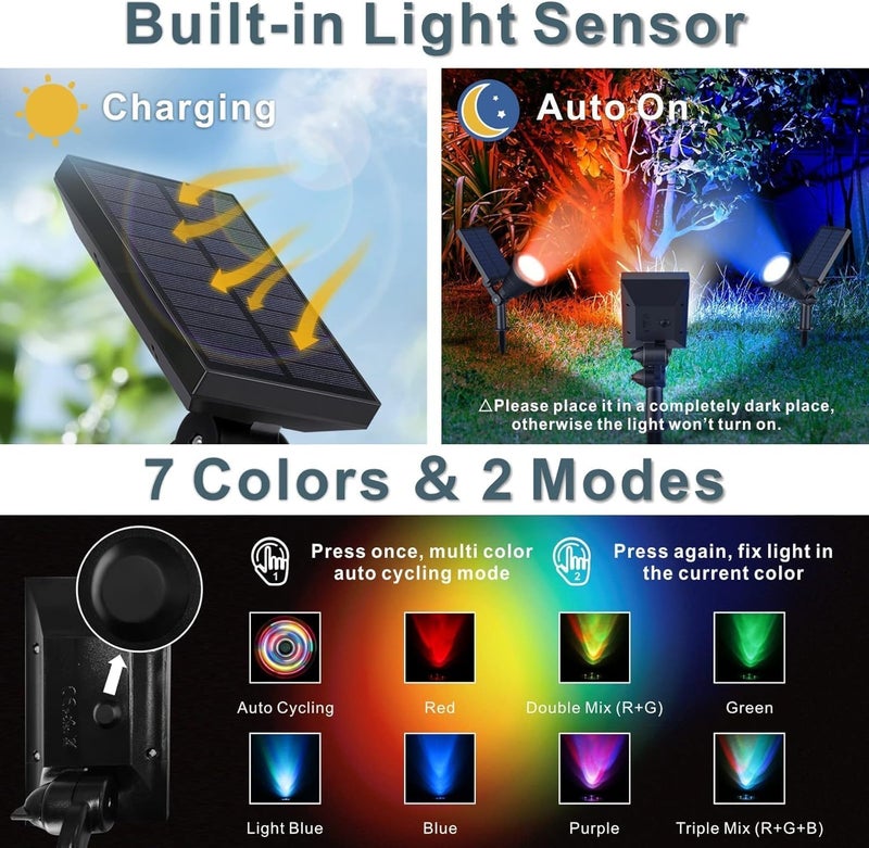 Outdoor Solar Spotlight 7W 7-LED – Waterproof IP65 Landscape Spot Light, RGB - Image 2