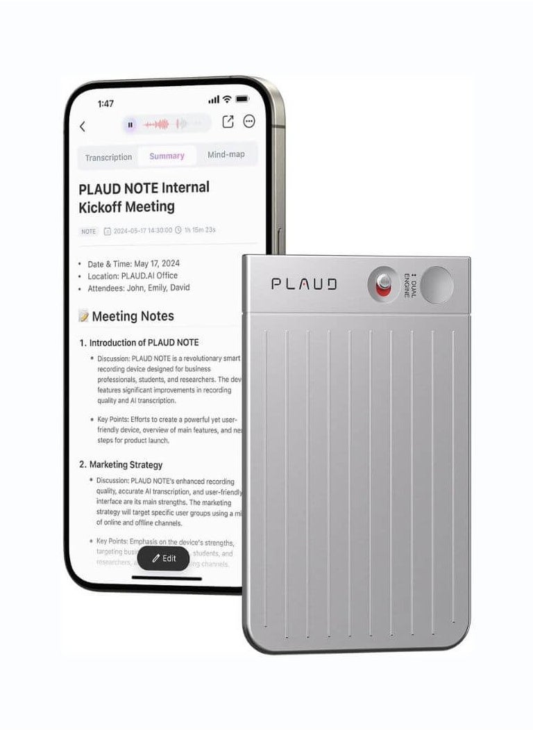 بلود مسجل صوت PLAUD Note AI | نسخ وتسجيل مدعوم بالذكاء الاصطناعي - فضي  - Image 1