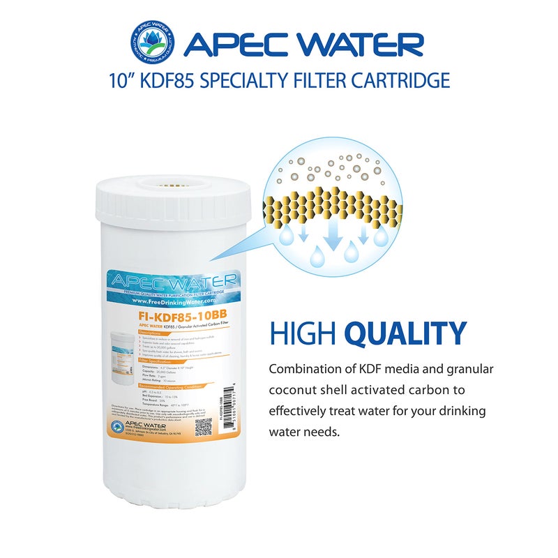 APEC Water Systems FI-KDF85-10BB US Made Iron and Hydrogen Sulfide Reduction Replacement Water Filter, 4.5"x10" - Image 3
