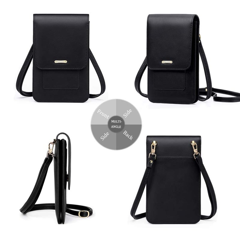 PEACOCKTION Peacocktion Small Crossbody Cell Phone Bag for Women, Leather Shoulder Bag Card Holder Phone Wallet Purse (Black)  - Image 3