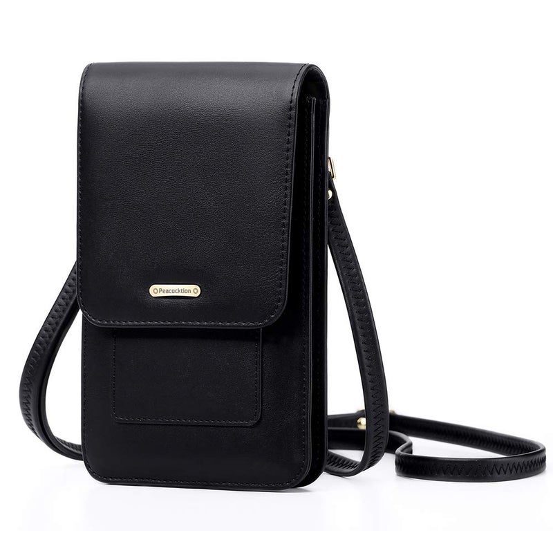 PEACOCKTION Peacocktion Small Crossbody Cell Phone Bag for Women, Leather Shoulder Bag Card Holder Phone Wallet Purse (Black)  - Image 1