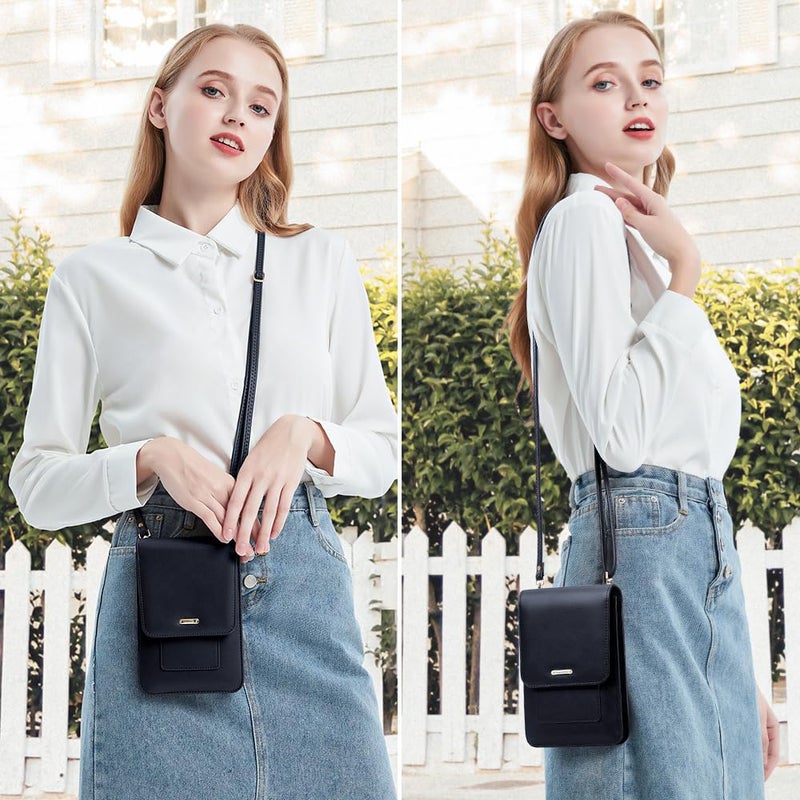 PEACOCKTION Peacocktion Small Crossbody Cell Phone Bag for Women, Leather Shoulder Bag Card Holder Phone Wallet Purse (Black)  - Image 2