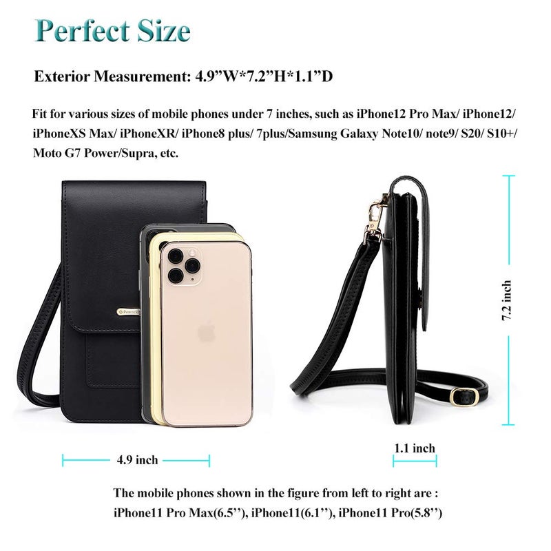 PEACOCKTION Peacocktion Small Crossbody Cell Phone Bag for Women, Leather Shoulder Bag Card Holder Phone Wallet Purse (Black)  - Image 5