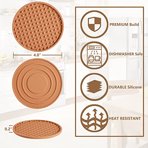 Coga Drink Coasters Set of 6 with Holder, Silicone Coasters Tabletop Protection for Any Table Type, Wood, Stone Tables, Dishwasher Safe, Coasters for Drinks Fits Any Size of Drinking Glasses (Brown) - Image 2