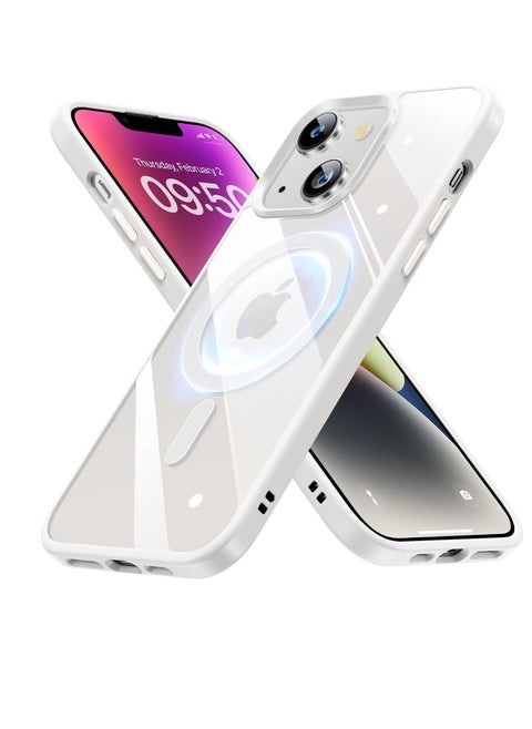 Built in Magnets Compatible with MagSafe Clear Hard PC Back Cover Soft TPU Frame Shockproof Protective Slim Bumper Case for iPhone 15 white