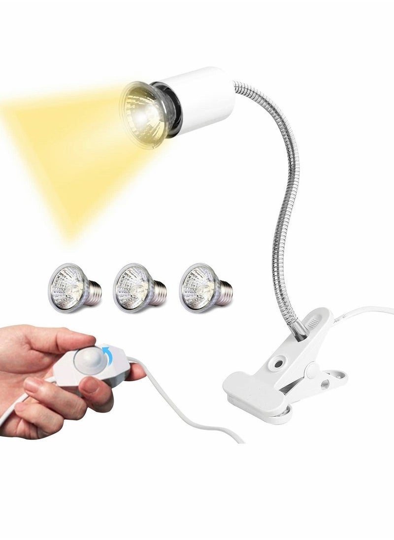 Reptile Heat Lamp, Reptile Light with 360° Rotatable Hose, Adjustable Heating Lamp Fixture with 3 UVA UVB Bulbs Suitable for Bearded Dragon Turtle Lizard Snake, Most Reptiles Plants, White - Image 2