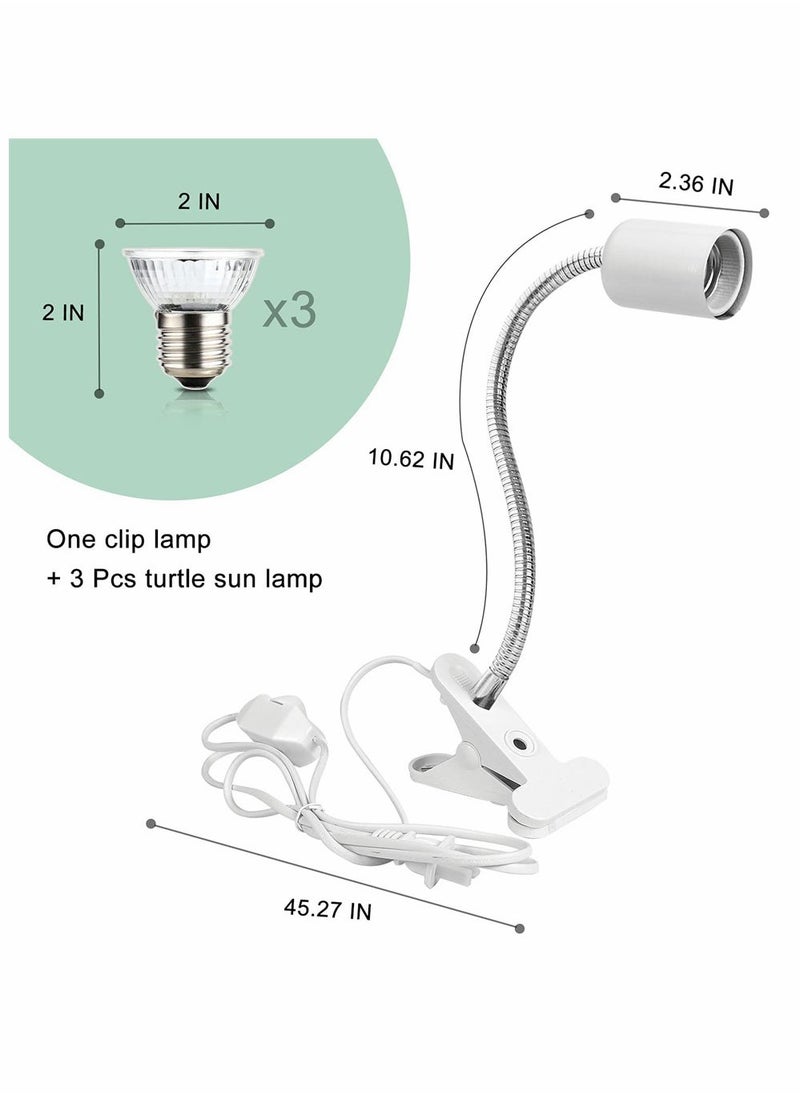 Reptile Heat Lamp, Reptile Light with 360° Rotatable Hose, Adjustable Heating Lamp Fixture with 3 UVA UVB Bulbs Suitable for Bearded Dragon Turtle Lizard Snake, Most Reptiles Plants, White - Image 3