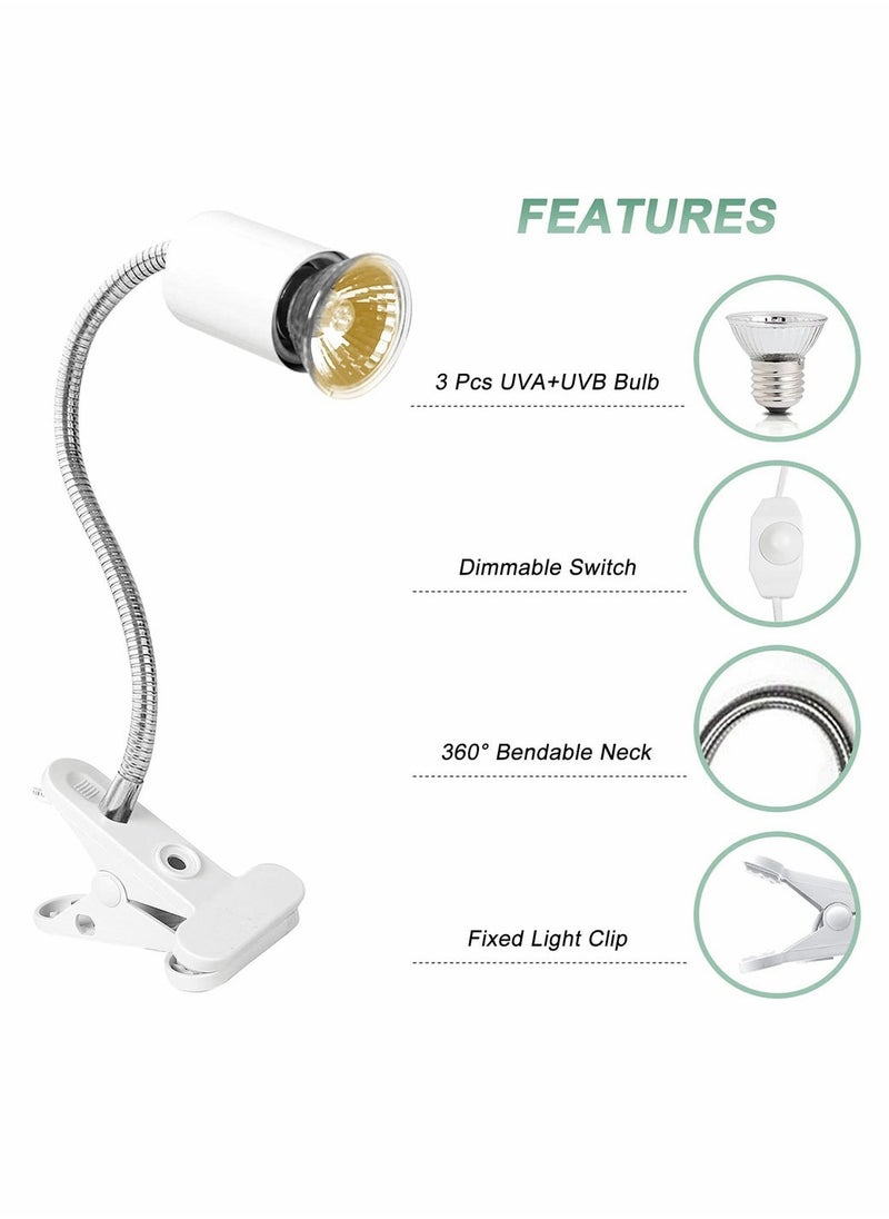 Reptile Heat Lamp, Reptile Light with 360° Rotatable Hose, Adjustable Heating Lamp Fixture with 3 UVA UVB Bulbs Suitable for Bearded Dragon Turtle Lizard Snake, Most Reptiles Plants, White - Image 4