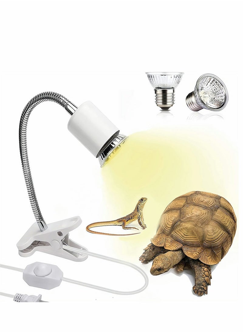 Reptile Heat Lamp, Reptile Light with 360° Rotatable Hose, Adjustable Heating Lamp Fixture with 3 UVA UVB Bulbs Suitable for Bearded Dragon Turtle Lizard Snake, Most Reptiles Plants, White - Image 1