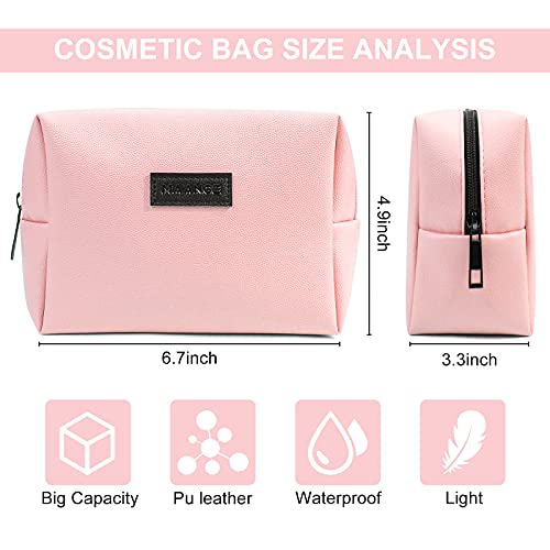 MAANGE 2 Pcs Small Makeup Bag For Purse, Travel Cosmetic Bag Makeup Pouch PU Leather Portable Versatile Zipper Pouch For Women (Pink+Green) - Image 2
