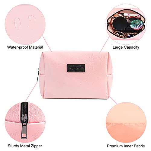 MAANGE 2 Pcs Small Makeup Bag For Purse, Travel Cosmetic Bag Makeup Pouch PU Leather Portable Versatile Zipper Pouch For Women (Pink+Green) - Image 3