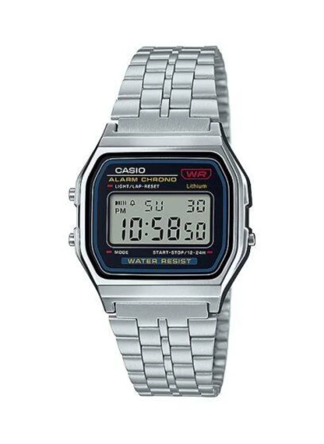 كاسيو Unisex Digital Display Watch With Silver Stainless Steel Strap - A159WA-N1DF