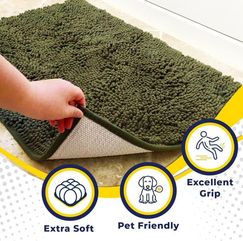 Muddy MatÂ® | Super Absorbent Door Mat Indoor, Microfiber Quick Dry Chenille Entryway Rug, Non-Slip Front Door Mat, Indoor Mats for Entryway, Machine Washable Pet Rug, Army Green 24"x60" - Image 2