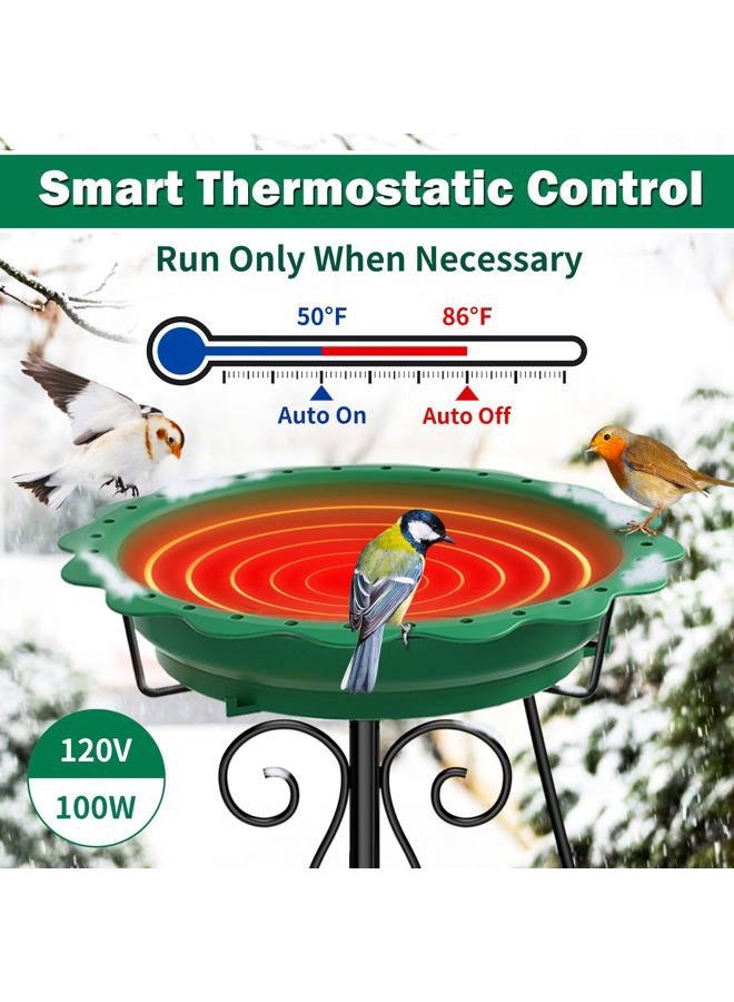 Jvgoo Heated Bird Bath, Powerful 100W Thermostat Control Heated Bird Baths for Outdoors for Winter with 5-Prong Metal Stake, Heated Birdbath Water Heater for Outside Garden Yard Patio Lawn (Green) - Image 3