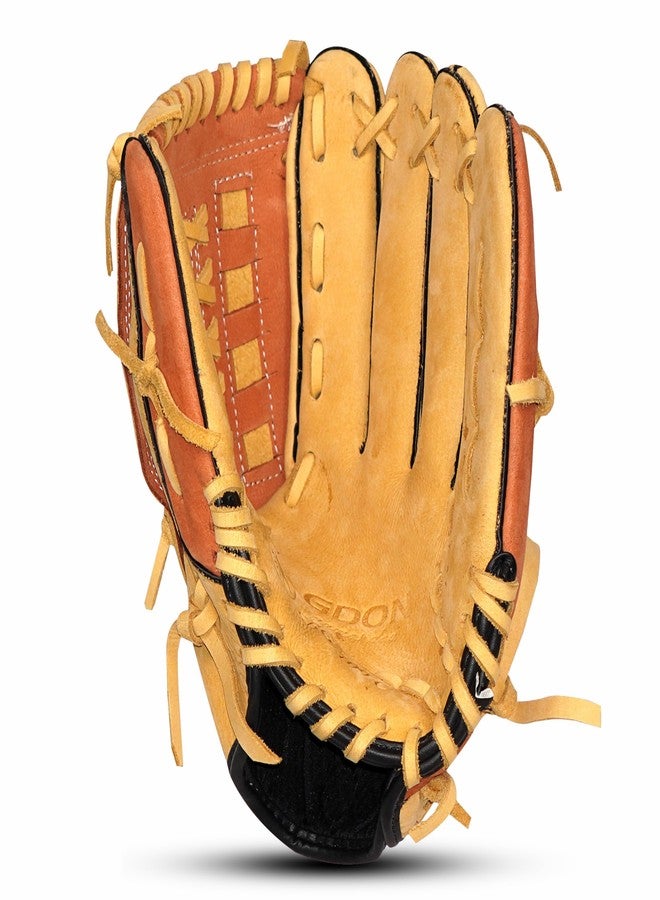 GDON Softball Baseball Leather Right Hand Glove Color Yellow Brown - Image 1