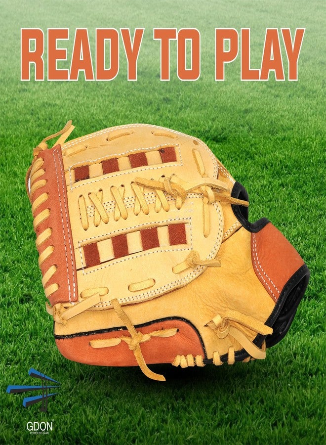 GDON Softball Baseball Leather Right Hand Glove Color Yellow Brown - Image 4