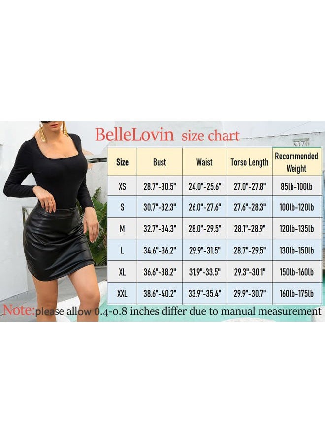 BelleLovin Women's Square Neck Long Sleeve T-shirt Basic Bodysuit Jumpsuits, Nude.., S - Image 4
