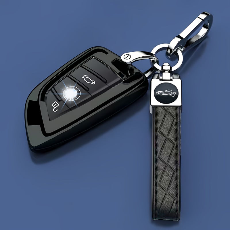 غطاء مفتاح من مادة TPU السوداء لسيارات BMW مع مشبك حبل مزخرف بالختم - Image 1