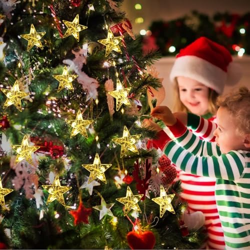 Elktry Christmas Window Lights 76LEDs 9 Star Curtain Lights Warm WhiteMulticolor IP65 Waterproof Timer Memory Function 8 Modes IndoorOutdoor Decoration for Xmas Birthday Wedding Bedroom - Image 3