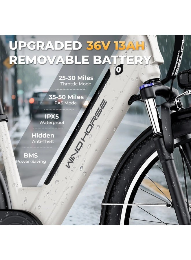 حصان الريح دراجة كهربائية F2 للبالغين بمحرك 350 واط، بطارية قابلة للإزالة 36 فولت 13 أمبير، سرعة قصوى 32 كم/ساعة، مدى 40-80 كم، إطار من سبائك الكربون، إطارات 26 بوصة، Shimano 7 سرعات، فرامل قرصية مزدوجة، تعليق أمامي، 3 أوضاع للقيادة - Image 3