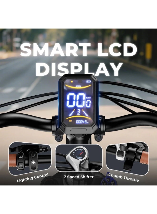 حصان الريح دراجة كهربائية F2 للبالغين بمحرك 350 واط، بطارية قابلة للإزالة 36 فولت 13 أمبير، سرعة قصوى 32 كم/ساعة، مدى 40-80 كم، إطار من سبائك الكربون، إطارات 26 بوصة، Shimano 7 سرعات، فرامل قرصية مزدوجة، تعليق أمامي، 3 أوضاع للقيادة - Image 5