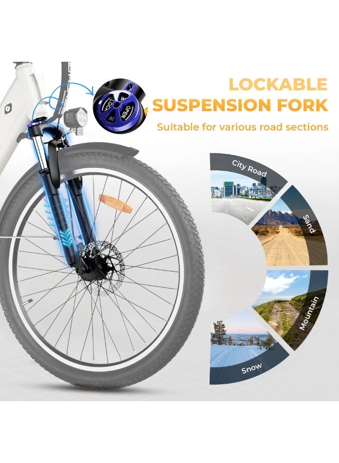 حصان الريح دراجة كهربائية F2 للبالغين بمحرك 350 واط، بطارية قابلة للإزالة 36 فولت 13 أمبير، سرعة قصوى 32 كم/ساعة، مدى 40-80 كم، إطار من سبائك الكربون، إطارات 26 بوصة، Shimano 7 سرعات، فرامل قرصية مزدوجة، تعليق أمامي، 3 أوضاع للقيادة - Image 4