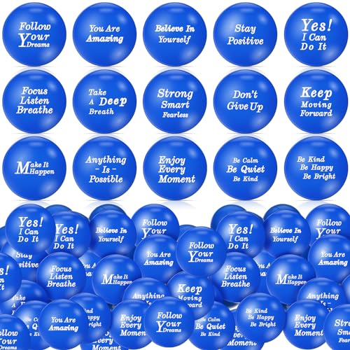 Poen 120 Pcs Motivational Stress Balls for Adults Bulk 157 Inch Stress Relief Balls Foam Squeeze Toys with Inspirational Quotes Anxiety Relief Fidget Toys for Office Employee GiftsBlue - Image 1