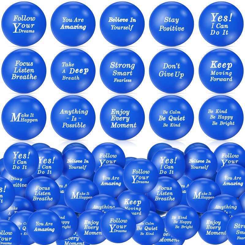 Poen 120 Pcs Motivational Stress Balls for Adults Bulk 157 Inch Stress Relief Balls Foam Squeeze Toys with Inspirational Quotes Anxiety Relief Fidget Toys for Office Employee GiftsBlue - Image 3