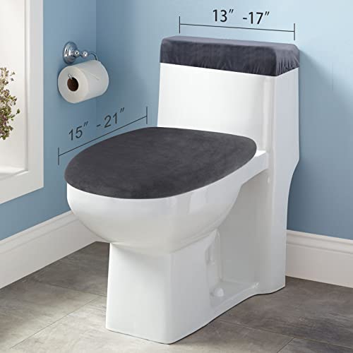 AZHCHKE Stretch Velvet Toilet Lid Cover and Toilet Tank Lid Cover, Bathroom Super Soft Toilet Lid Cover Set Luxury Velvet Plush, with Elastic Bottom, Machine Wash, Dark Grey - Image 4