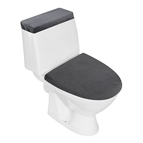 AZHCHKE Stretch Velvet Toilet Lid Cover and Toilet Tank Lid Cover, Bathroom Super Soft Toilet Lid Cover Set Luxury Velvet Plush, with Elastic Bottom, Machine Wash, Dark Grey - Image 1