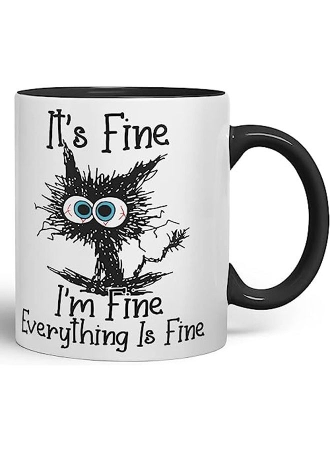 Spoil Your Wall إنه بخير أنا بخير كل شيء بخير نكتة القط كوب ملون هدية عيد ميلاد عمل مكتب عيد الميلاد شاي قهوة (أسود) من سبويل يور وول - Image 1