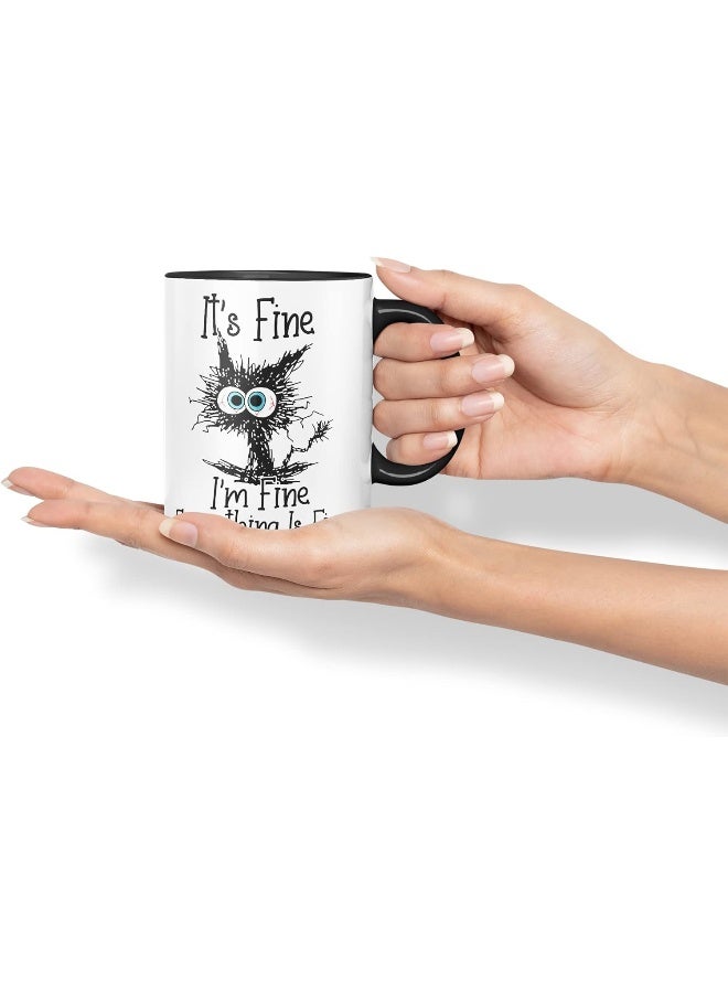 Spoil Your Wall إنه بخير أنا بخير كل شيء بخير نكتة القط كوب ملون هدية عيد ميلاد عمل مكتب عيد الميلاد شاي قهوة (أسود) من سبويل يور وول - Image 3