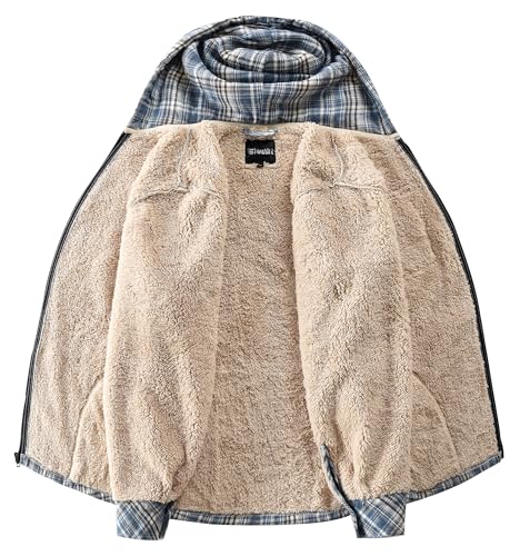 Elesuit Women's Flannel Jackets Fleece Hooded Plaid Cotton Zip Up Sherpa Lined Jacket for Women Blue Large - Image 4