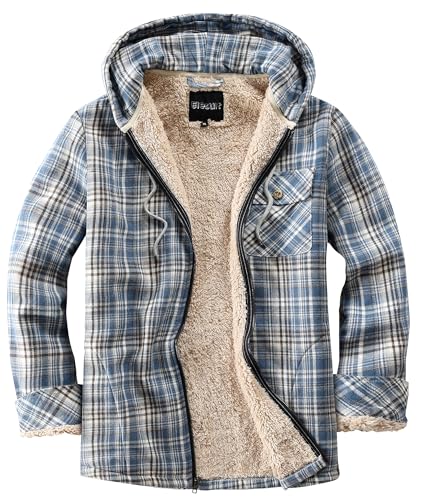 Elesuit Women's Flannel Jackets Fleece Hooded Plaid Cotton Zip Up Sherpa Lined Jacket for Women Blue Large - Image 1