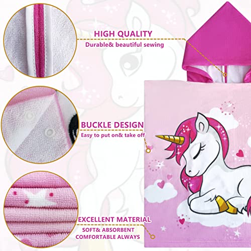 Athaelay Kids Hooded Poncho Towel for Girls, Toddlers Bath Beach Pool Swim Towels with Hood Cover-ups Swimwear (3D Unicorn with Bag) - Image 5