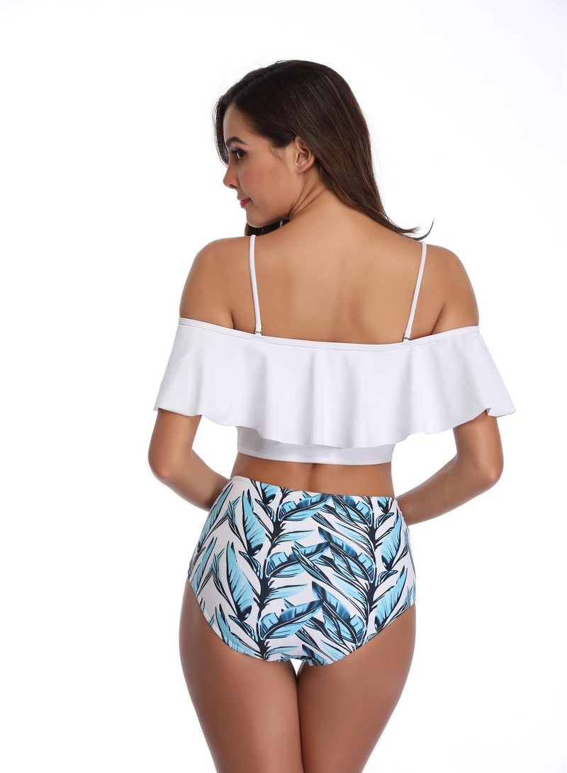 Loquat Flouncy Printed High Waist Bikini Swimwear White  - Image 2