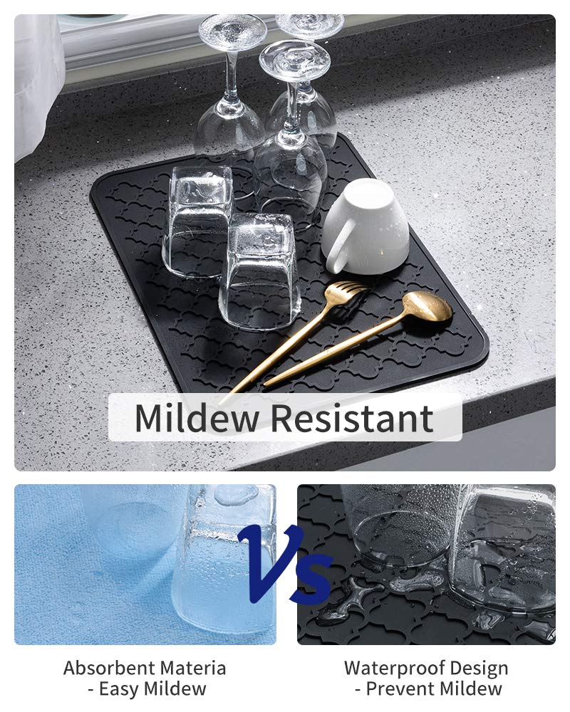 AMOAMI Dish Drying Mats for Kitchen Counter - Silicone Dish Drying Mat - Heat Resistant Mat - Black (16" x 18) - Image 3