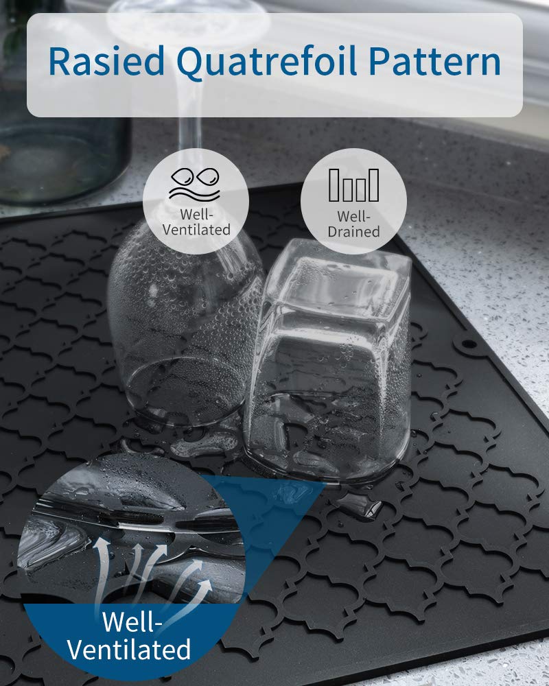 AMOAMI Dish Drying Mats for Kitchen Counter - Silicone Dish Drying Mat - Heat Resistant Mat - Black (16" x 18) - Image 5