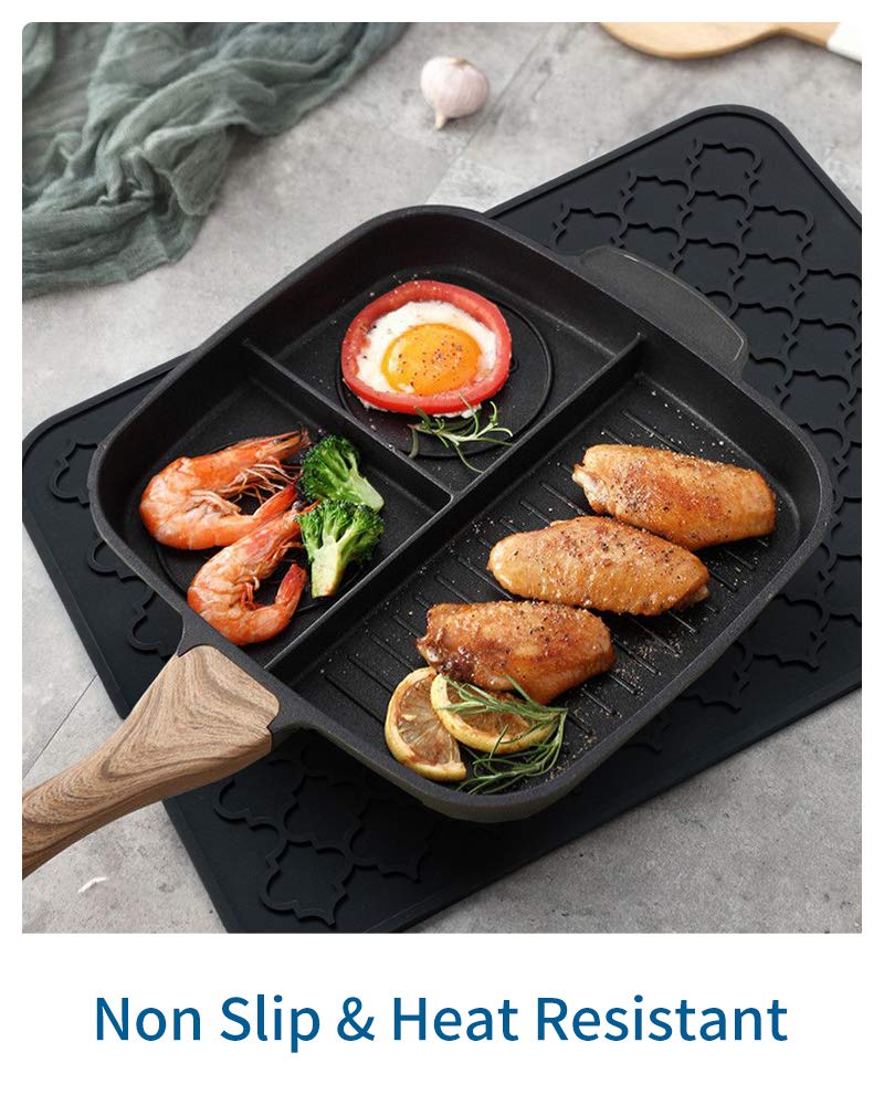 AMOAMI Dish Drying Mats for Kitchen Counter - Silicone Dish Drying Mat - Heat Resistant Mat - Black (16" x 18) - Image 4