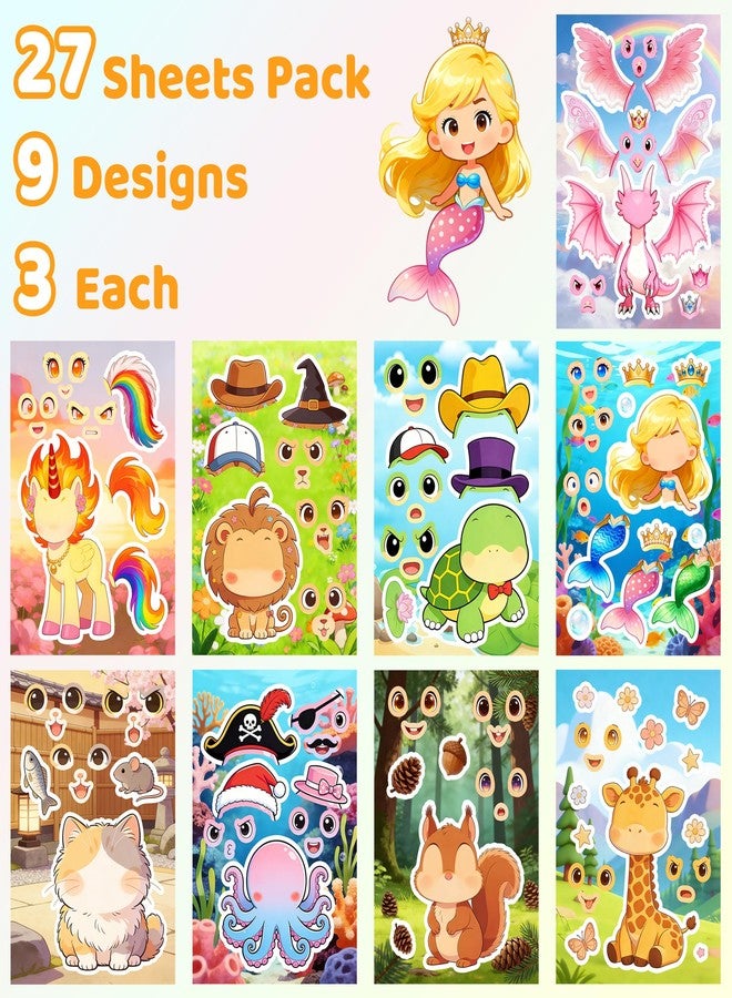 Wercokt 27 Sheets Make a face Stickers for Kids 8.26"x5.9", 9 Designs Animal Theme, Birthday Party Favors, Classroom Activities - Image 3