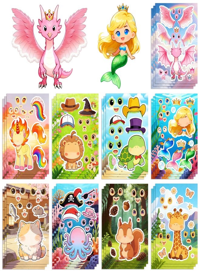 Wercokt 27 Sheets Make a face Stickers for Kids 8.26"x5.9", 9 Designs Animal Theme, Birthday Party Favors, Classroom Activities - Image 1