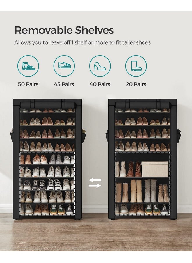 SONGMICS SONGMICS Shoe Rack with Non-Woven Fabric Cover, 9 Tier Storage Shelf for 40-50 Pairs of Shoes, Entryway, Suitable for Sneakers, High Heels, Flats, and Boots, Black URXJ36HV1  - Image 4
