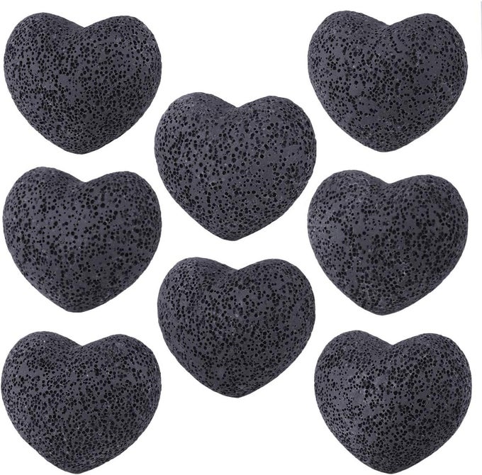 LAVA ROCK GEMSTONE PUFFY HEART, NATURAL POCKET STONE FIGURINE DECORATION AROMATHERAPY ESSENTIAL OIL DIFFUSER SET, 1.7 INCH, BLACK, PACK OF 5