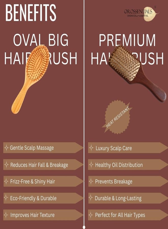 OROSSENTIALS Bamboo Hair Brush Combo Pack of 2 | Wooden Hairbrush with Natural Bamboo Bristles for Detangling, Frizz Control & Smooth Hair | Eco-Friendly Hair Brush for Women & Men - Image 4