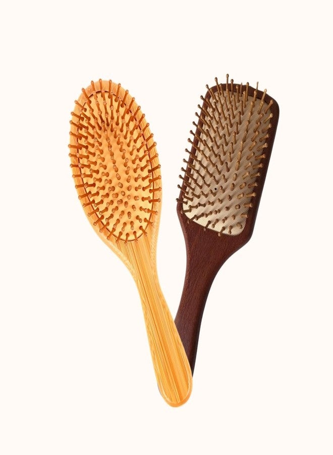 OROSSENTIALS Bamboo Hair Brush Combo Pack of 2 | Wooden Hairbrush with Natural Bamboo Bristles for Detangling, Frizz Control & Smooth Hair | Eco-Friendly Hair Brush for Women & Men - Image 1