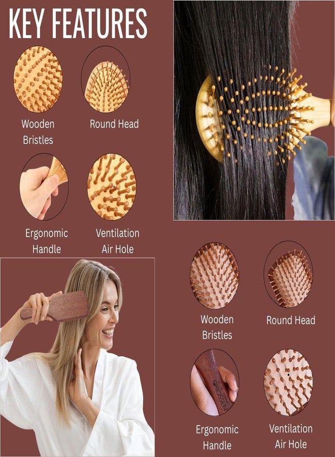OROSSENTIALS Bamboo Hair Brush Combo Pack of 2 | Wooden Hairbrush with Natural Bamboo Bristles for Detangling, Frizz Control & Smooth Hair | Eco-Friendly Hair Brush for Women & Men - Image 3