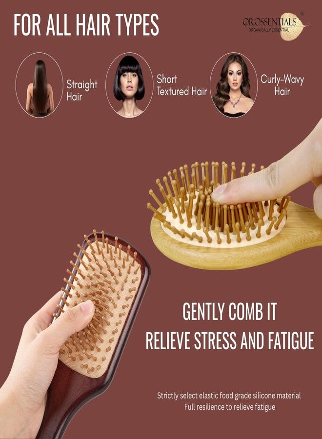 OROSSENTIALS Bamboo Hair Brush Combo Pack of 2 | Wooden Hairbrush with Natural Bamboo Bristles for Detangling, Frizz Control & Smooth Hair | Eco-Friendly Hair Brush for Women & Men - Image 5