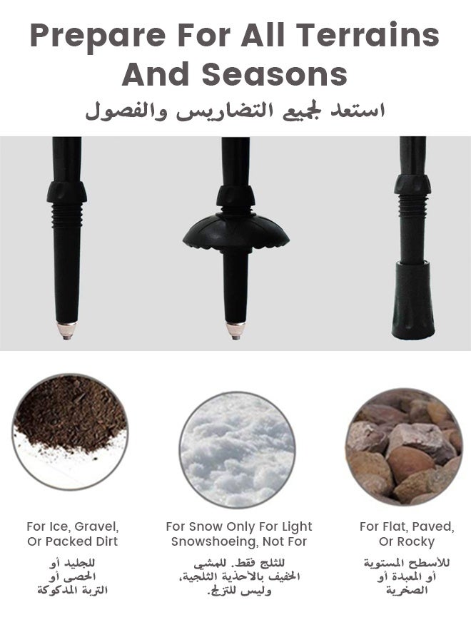 GEERTOP عبوتان من عصي المشي، عصي قابلة للطي للمشي لمسافات طويلة، عصي مشي خفيفة الوزن من سبائك الألومنيوم قابلة للطي بخمسة أقسام، قابلة للتعديل من 110 إلى 125 سم للرجال والنساء، لون أسود - Image 2