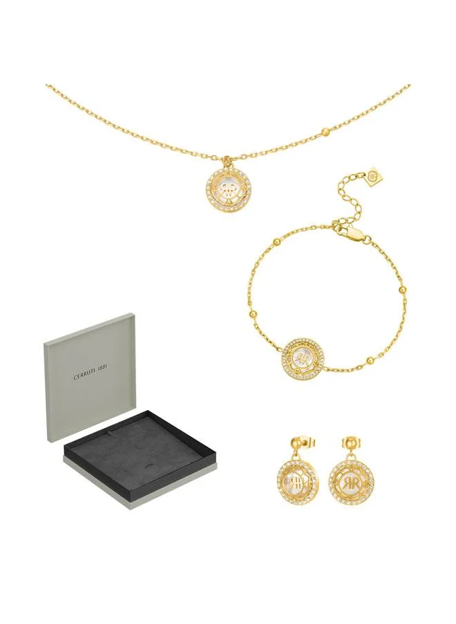 CERRUTI 1881 Arabesque.3 Gold Plated MOP Small Necklace, Earrings and Bracelet Set Womens