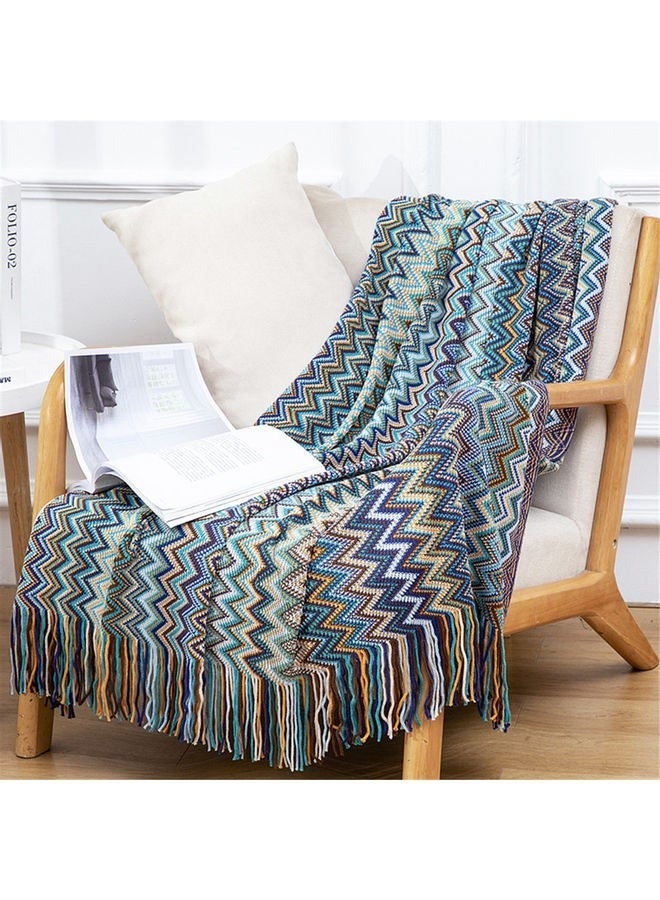 بطانية أريكة مخططة من البوليستر أزرق 130×170 سم - Image 2